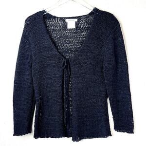 Vintage Karen Kane Cardigan Sweater Open Knit Tie Front V-Neck MEDIUM Black